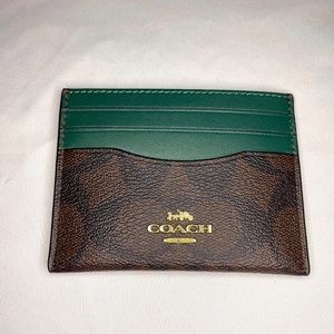 Coach ID and Credit Card holder Brown logo Print & Green Slim